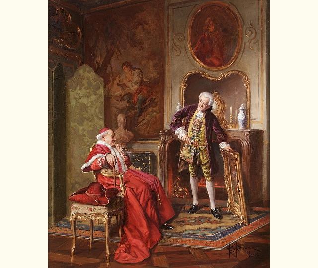 ヨーロッパ絵画　貴族・貴婦人  299S　46×58  ロココ額絵  送料無料