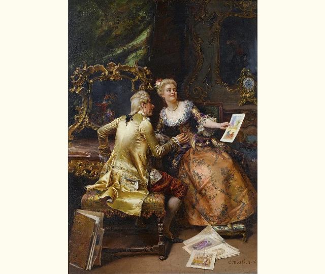 ヨーロッパ絵画　貴族・貴婦人  355S　46×58  ロココ額絵  送料無料