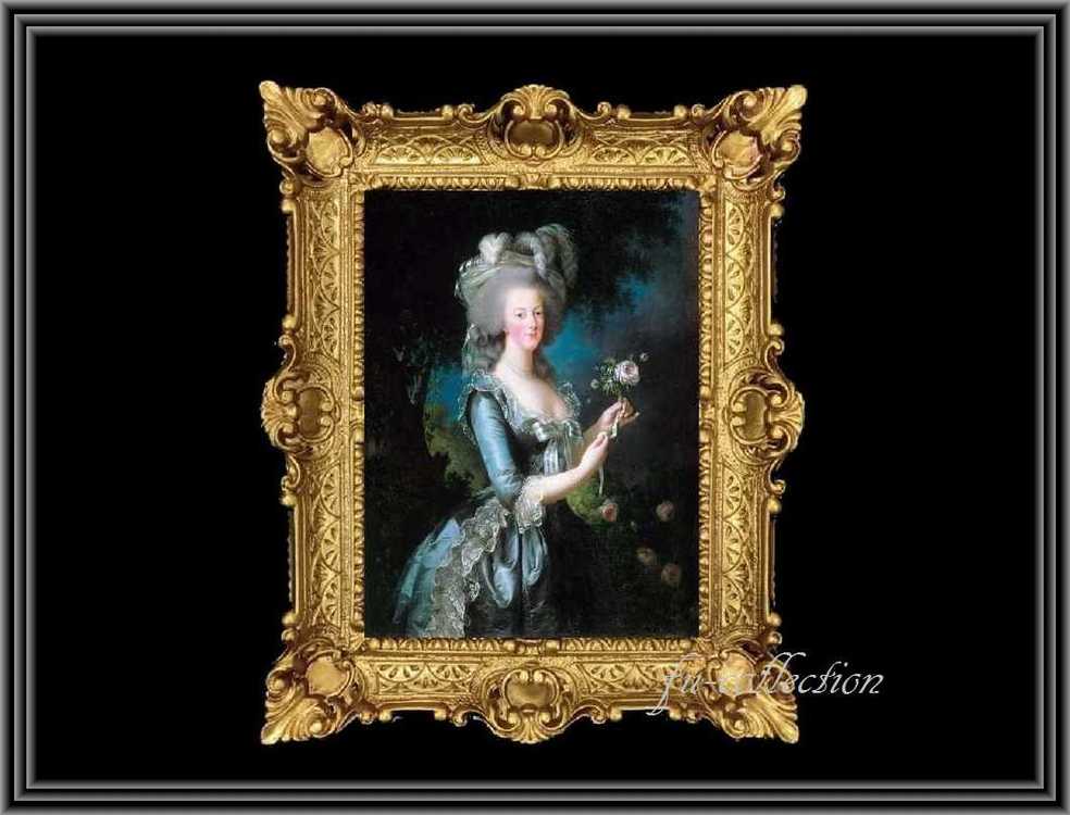 ヨーロッパ名画　マリーアントワネット肖像画  イタリアロココフレーム　キャンバス印刷　アクリル付　56×46 0103  送料無料