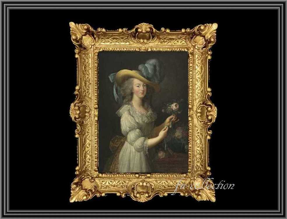 ヨーロッパ名画　マリーアントワネット肖像画  イタリアロココフレーム　キャンバス印刷　アクリル付　56×46 0112  送料無料