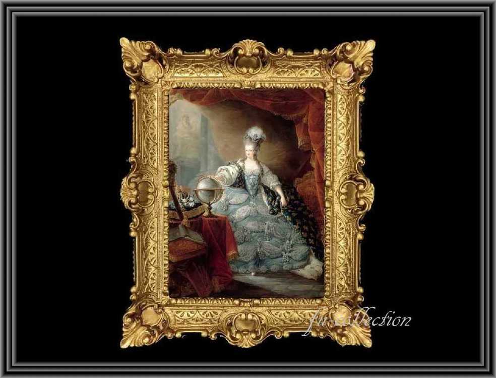 ヨーロッパ名画　マリーアントワネット肖像画  イタリアロココフレーム　キャンバス印刷　アクリル付　56×46 0197  送料無料