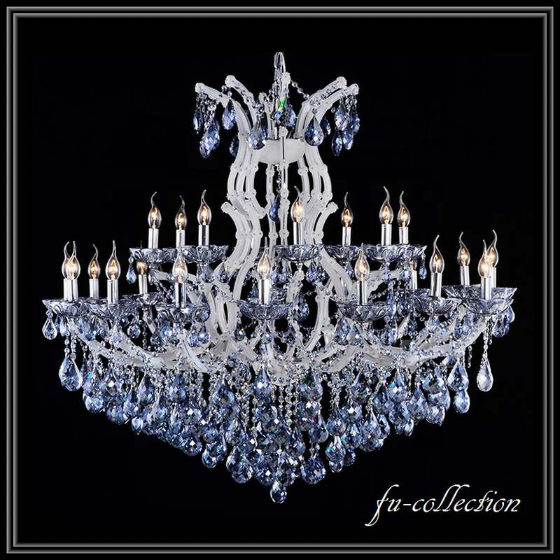 クリスタルシャンデリア　マリアテレジア　２４灯  ブルークリスタル　ホワイトガラス　4WLED電球付　 　cha-FH24MABLWH  送料無料