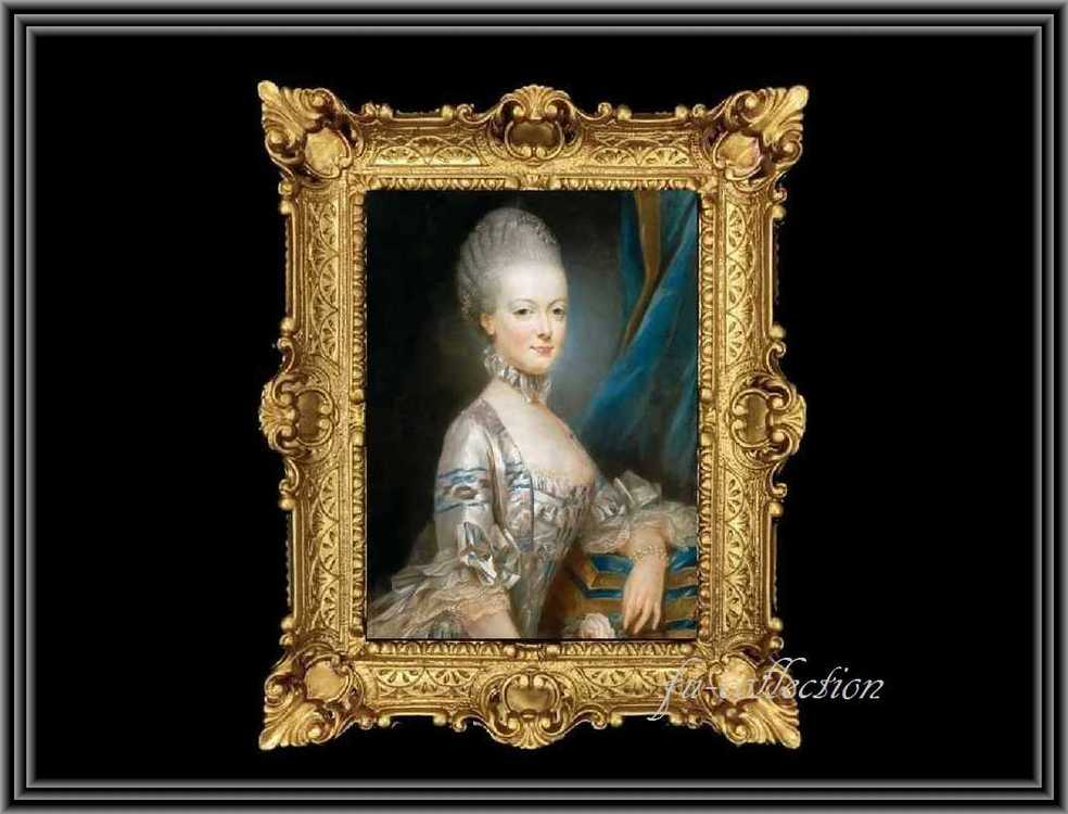 ヨーロッパ名画　マリーアントワネット肖像画  イタリアロココフレーム　キャンバス印刷　アクリル付　56×46 0245  送料無料