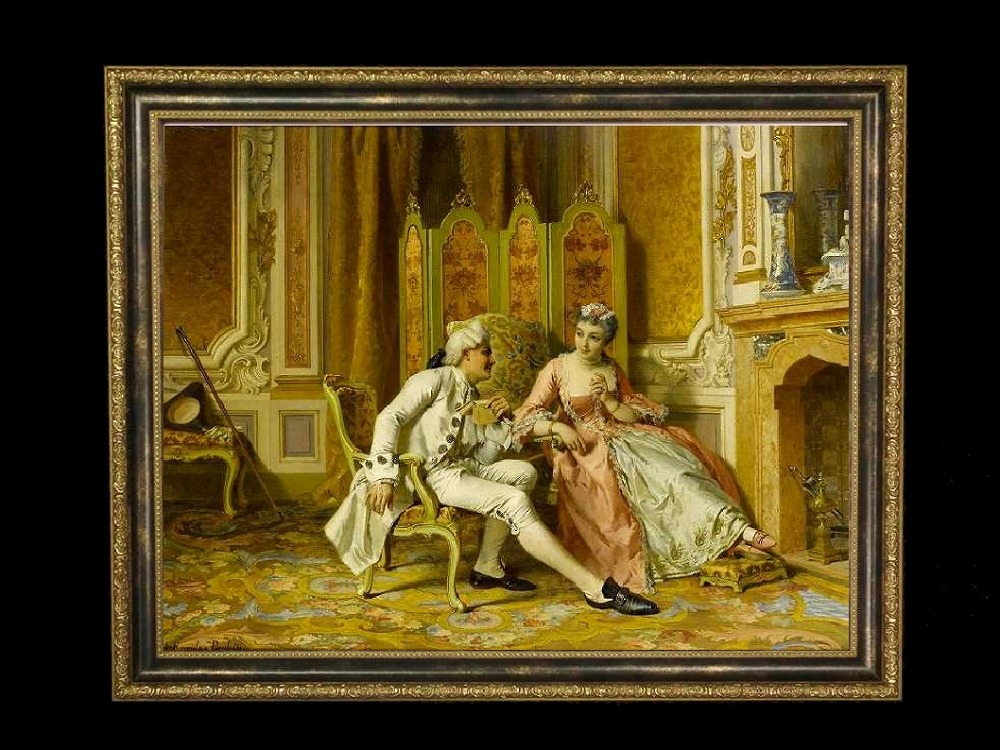 ヨーロッパ絵画　貴族・貴婦人　247S　58×46  ロココ額絵  送料無料