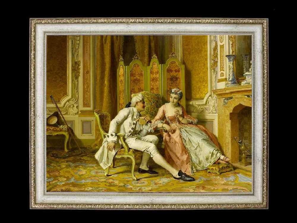 ヨーロッパ絵画　貴族・貴婦人　247L　98×78  ロココ額絵  送料無料
