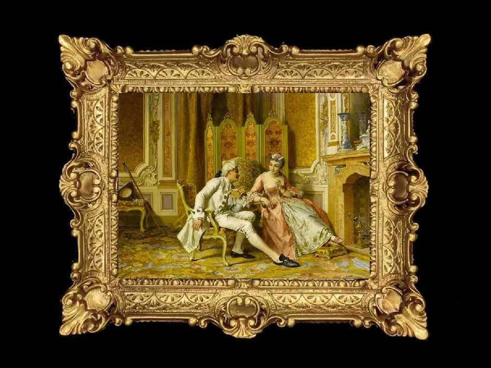 ヨーロッパ名画　イタリアロココフレーム　キャンバス印刷　アクリル付　56×46 0246  送料無料