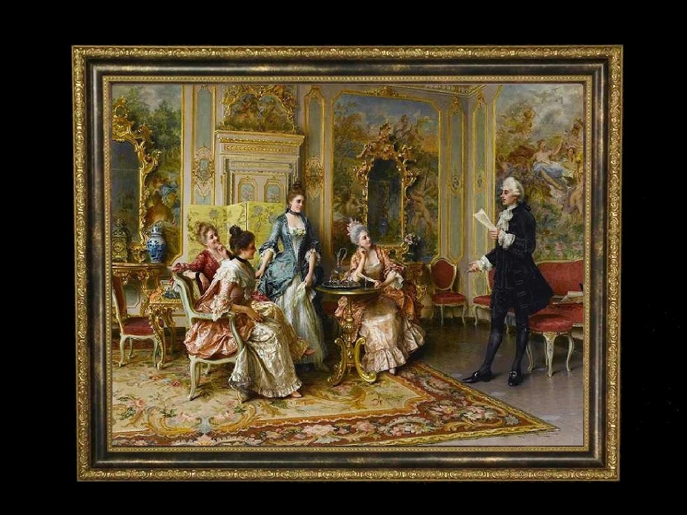 ヨーロッパ絵画　貴族・貴婦人　253S　58×46  ロココ額絵  送料無料