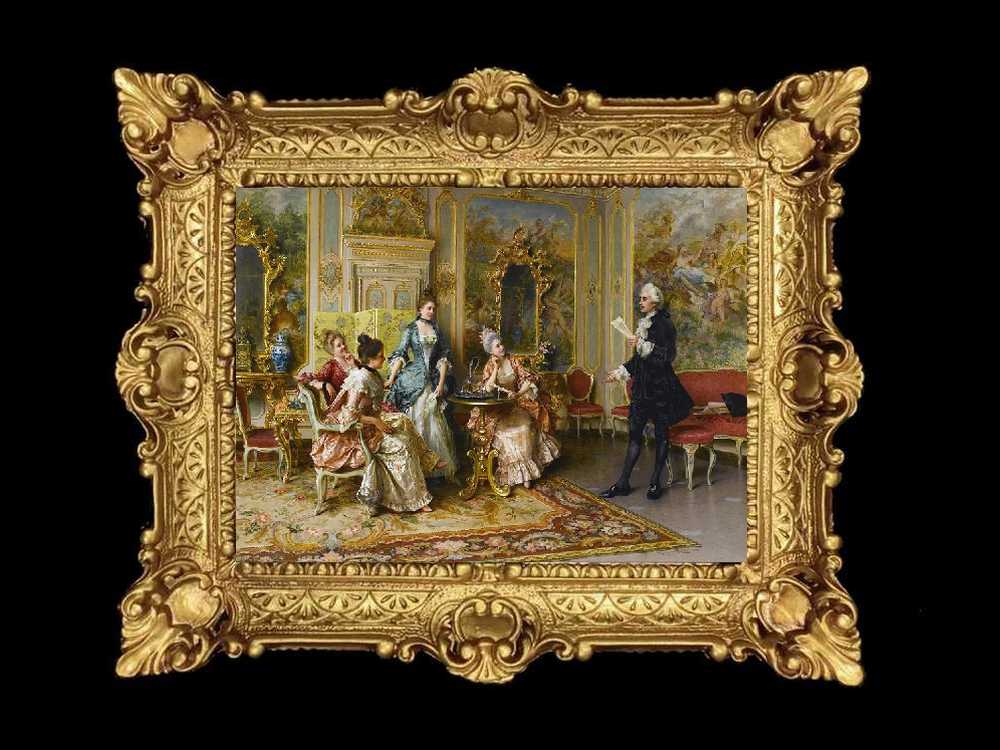 ヨーロッパ名画　イタリアロココフレーム　キャンバス印刷　アクリル付　56×46 0252  送料無料