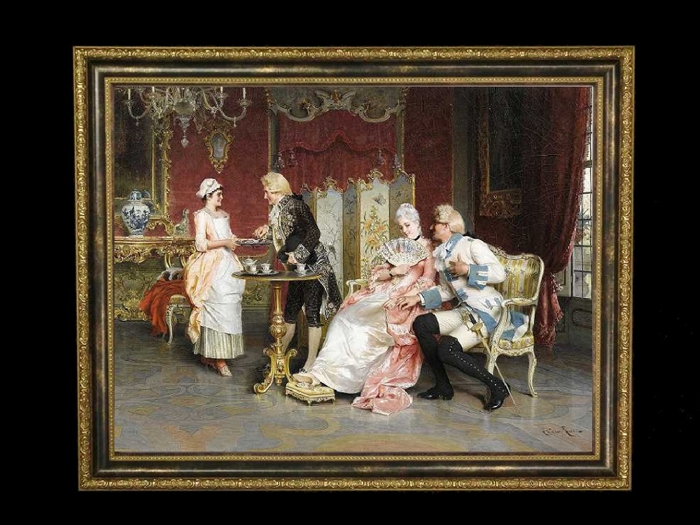 ヨーロッパ絵画　貴族・貴婦人　255S　58×46  ロココ額絵  送料無料