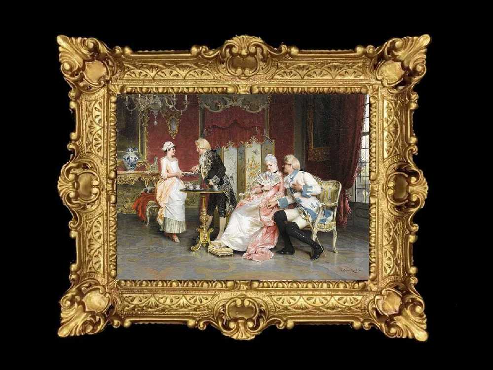 ヨーロッパ名画　イタリアロココフレーム　キャンバス印刷　アクリル付　56×46 0254  送料無料