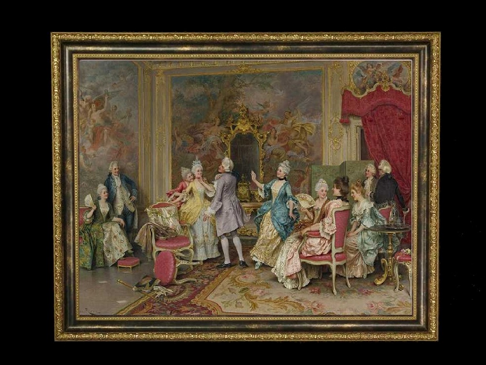 ヨーロッパ絵画　貴族・貴婦人　257S　58×46  ロココ額絵  送料無料