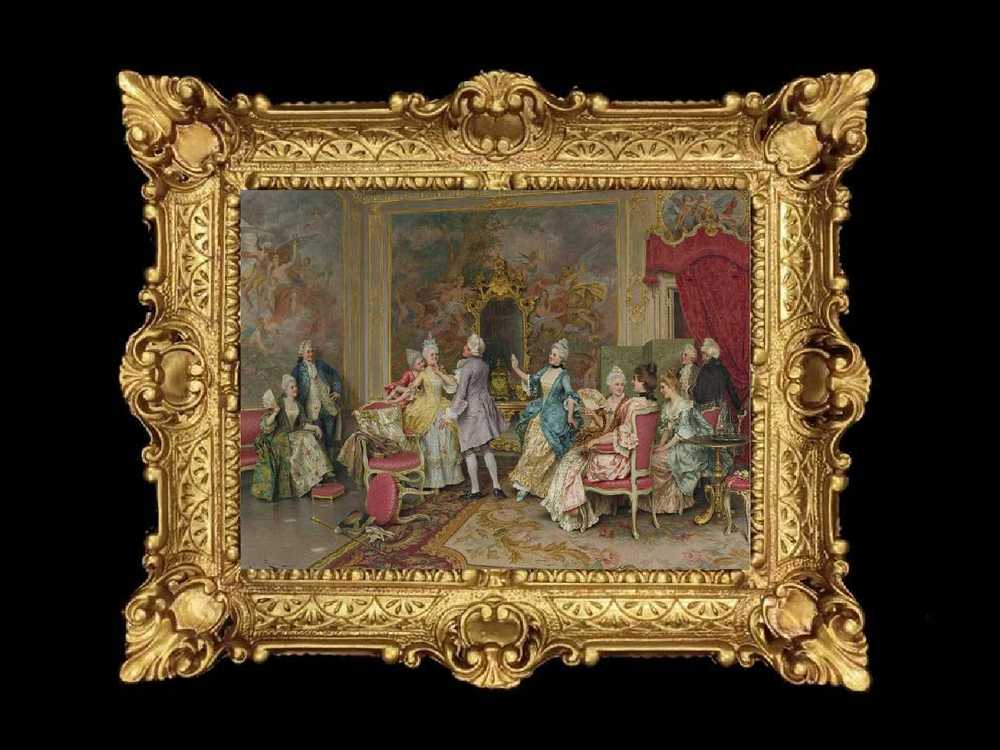 ヨーロッパ名画　イタリアロココフレーム　キャンバス印刷　アクリル付　56×46 0256  送料無料