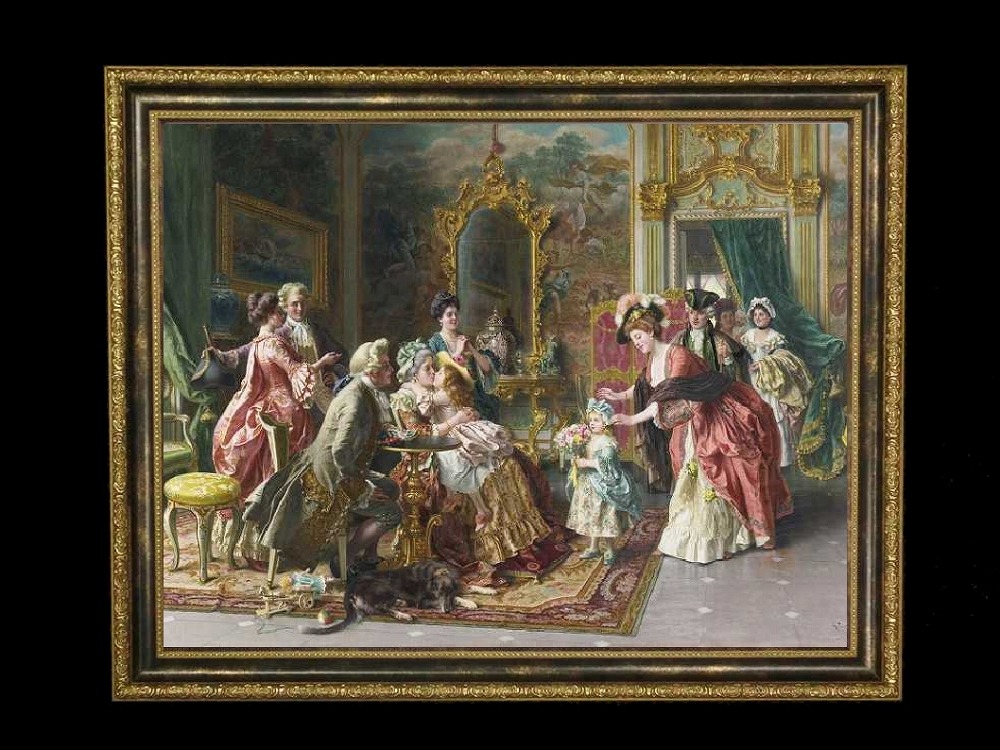 ヨーロッパ絵画　貴族・貴婦人　259S　58×46  ロココ額絵  送料無料