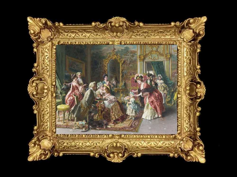 ヨーロッパ名画　イタリアロココフレーム　キャンバス印刷　アクリル付　56×46 0258  送料無料