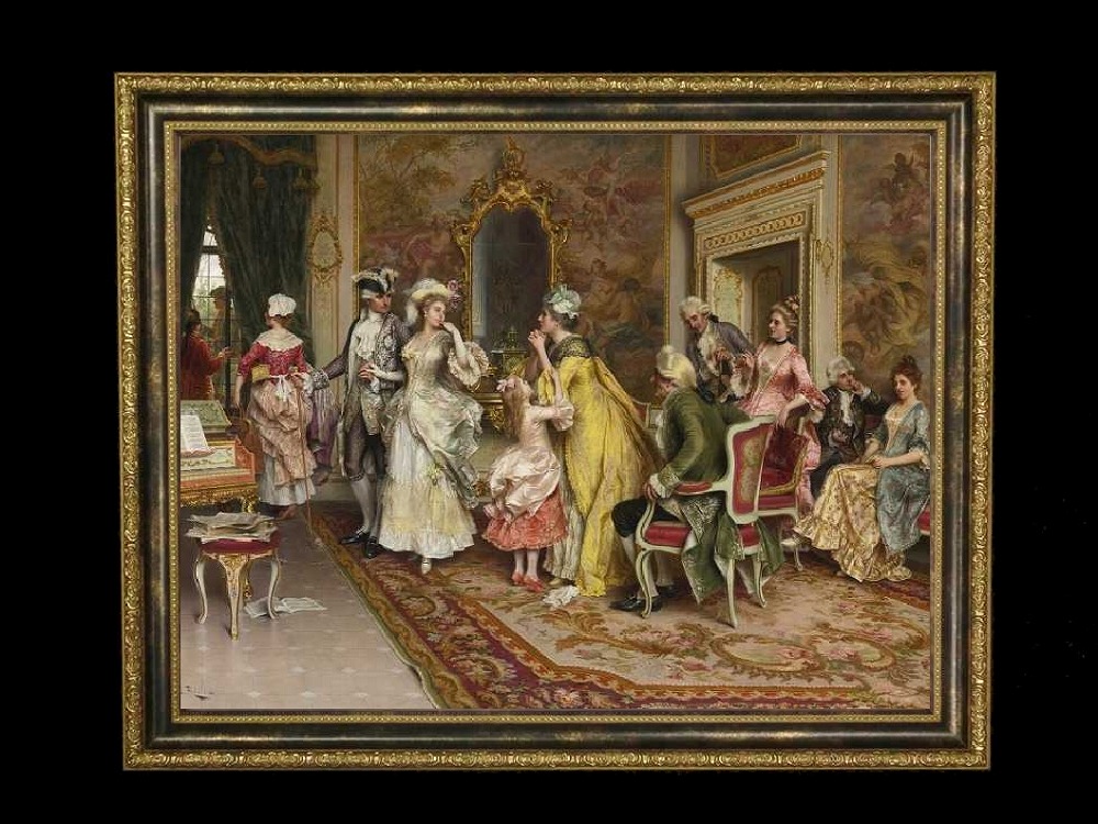 ヨーロッパ絵画　貴族・貴婦人　261S　58×46  ロココ額絵  送料無料