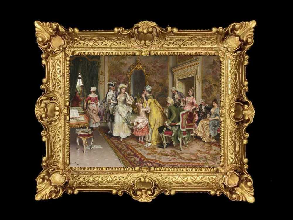 ヨーロッパ名画　イタリアロココフレーム　キャンバス印刷　アクリル付　56×46 0260  送料無料