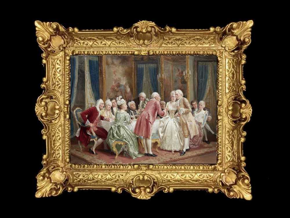 ヨーロッパ名画　イタリアロココフレーム　キャンバス印刷　アクリル付　56×46 0274  送料無料