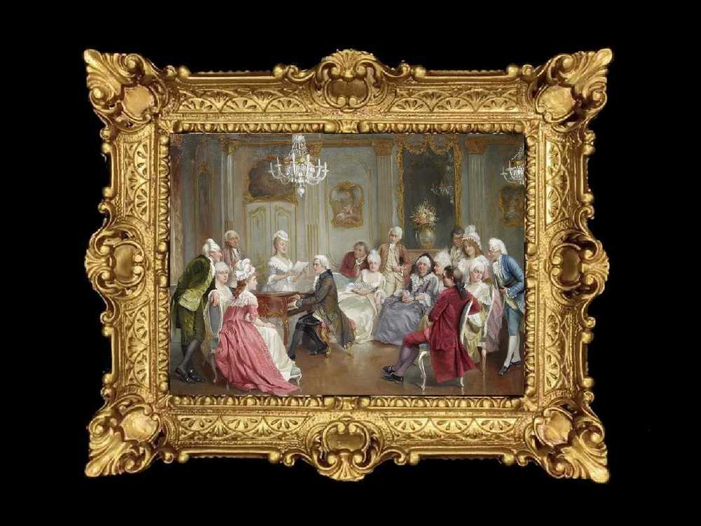 ヨーロッパ名画　イタリアロココフレーム　キャンバス印刷　アクリル付　56×46 0276  送料無料