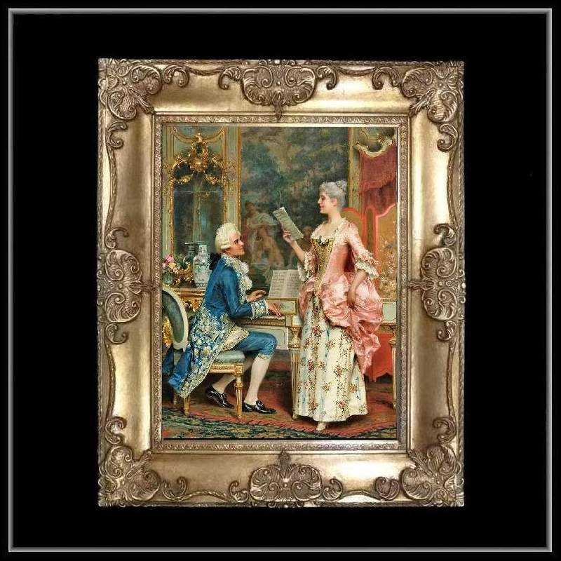 ロココ調　ゴールドダブルフレーム　貴族の額絵　キャンバス印刷　Sサイズ45/55cm 　Mサイズ55cm/65cm  10  送料無料