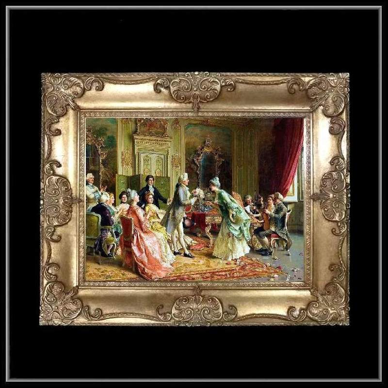 ロココ調　ゴールドダブルフレーム　貴族額絵　キャンバス印刷　Sサイズ55/45cm 　Mサイズ65cm/55cm  21  送料無料