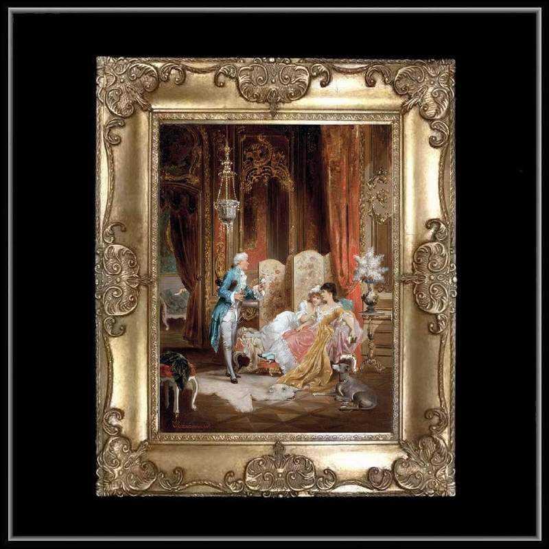 ロココ調　ゴールドダブルフレーム　貴族の額絵　キャンバス印刷　Sサイズ45/55cm 　Mサイズ55cm/65cm  40  送料無料
