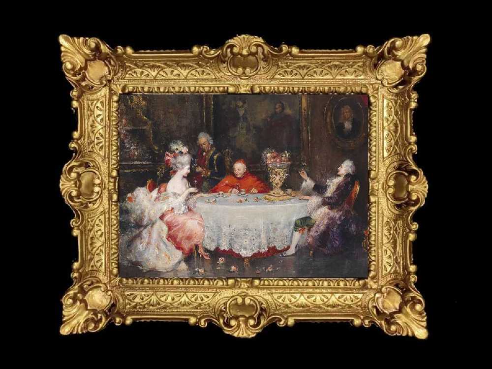 ヨーロッパ名画　イタリアロココフレーム　キャンバス印刷　アクリル付　56×46 0307  送料無料