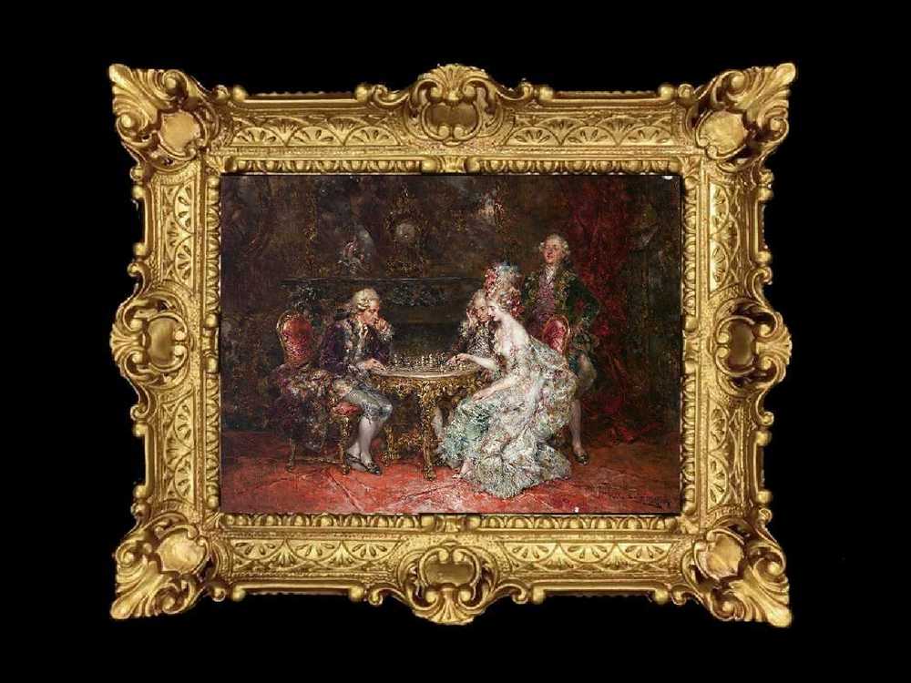 ヨーロッパ名画　イタリアロココフレーム　キャンバス印刷　アクリル付　56×46 0309  送料無料