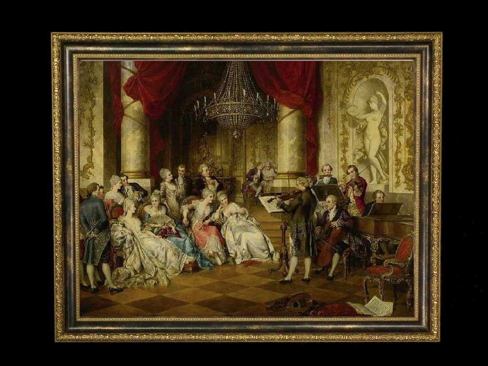 ヨーロッパ絵画　貴族・貴婦人　演奏会　335S　58×46  ロココ額絵  送料無料