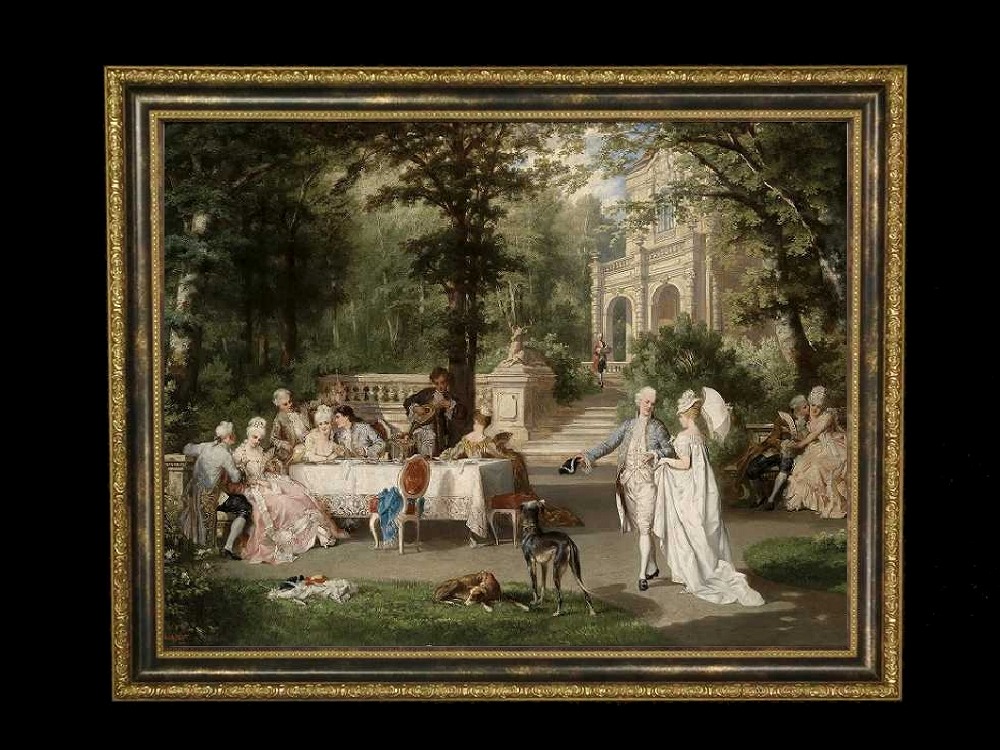 ヨーロッパ絵画　貴族・貴婦人　337S　58×46  ロココ額絵  送料無料