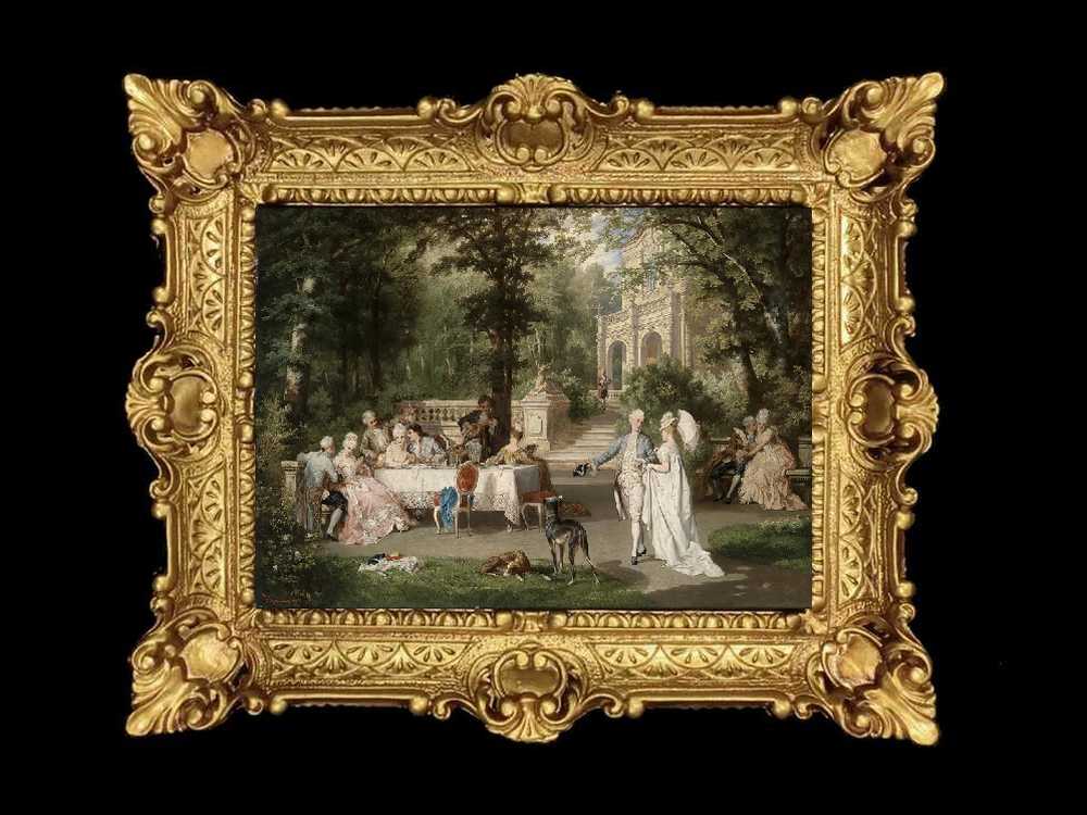 ヨーロッパ名画　イタリアロココフレーム　キャンバス印刷　アクリル付　56×46 0336  送料無料