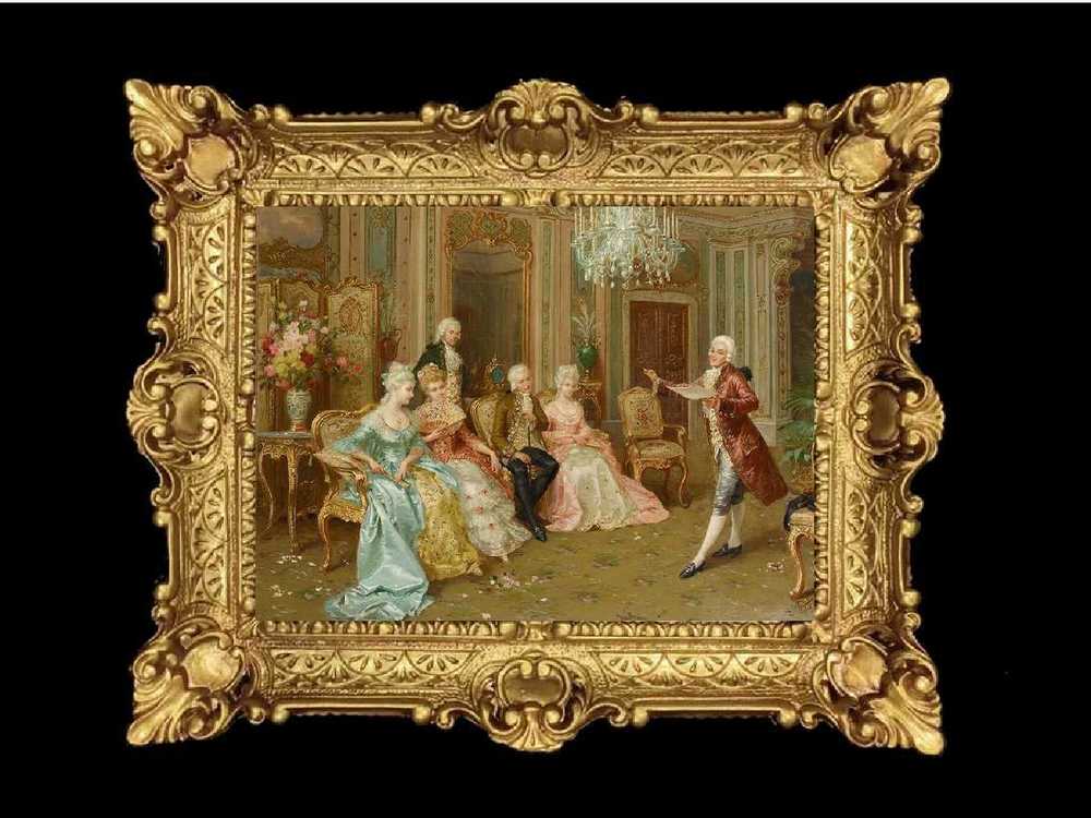 ヨーロッパ名画　イタリアロココフレーム　キャンバス印刷　アクリル付　56×46 0392  送料無料