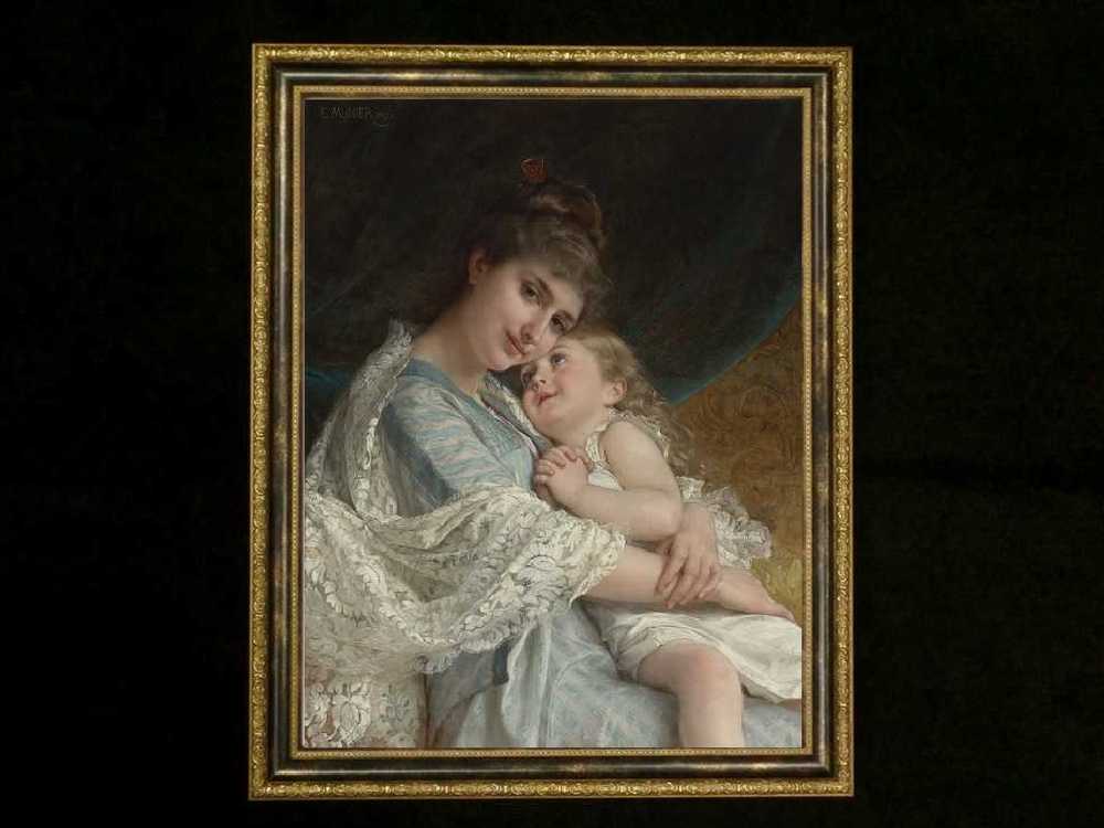 ヨーロッパ絵画　貴婦人と子供  442S　46×58  ロココ額絵  送料無料