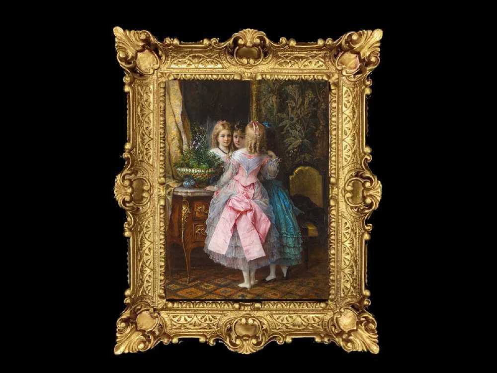 ヨーロッパ名画　イタリアロココフレーム　キャンバス印刷　アクリル付　56×46 0452  送料無料