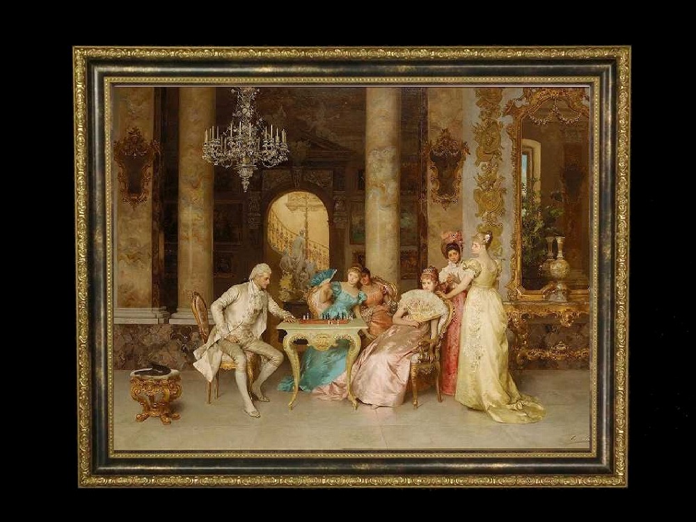 ヨーロッパ絵画　貴族・貴婦人　480S　58×46  ロココ額絵  送料無料