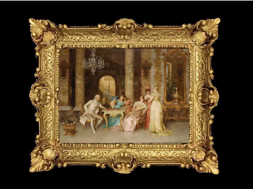 ヨーロッパ名画　イタリアロココフレーム　キャンバス印刷　アクリル付　56×46 0479  送料無料