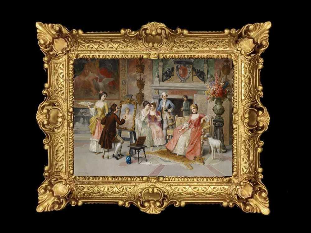 ヨーロッパ名画　イタリアロココフレーム　キャンバス印刷　アクリル付　56×46 0507  送料無料