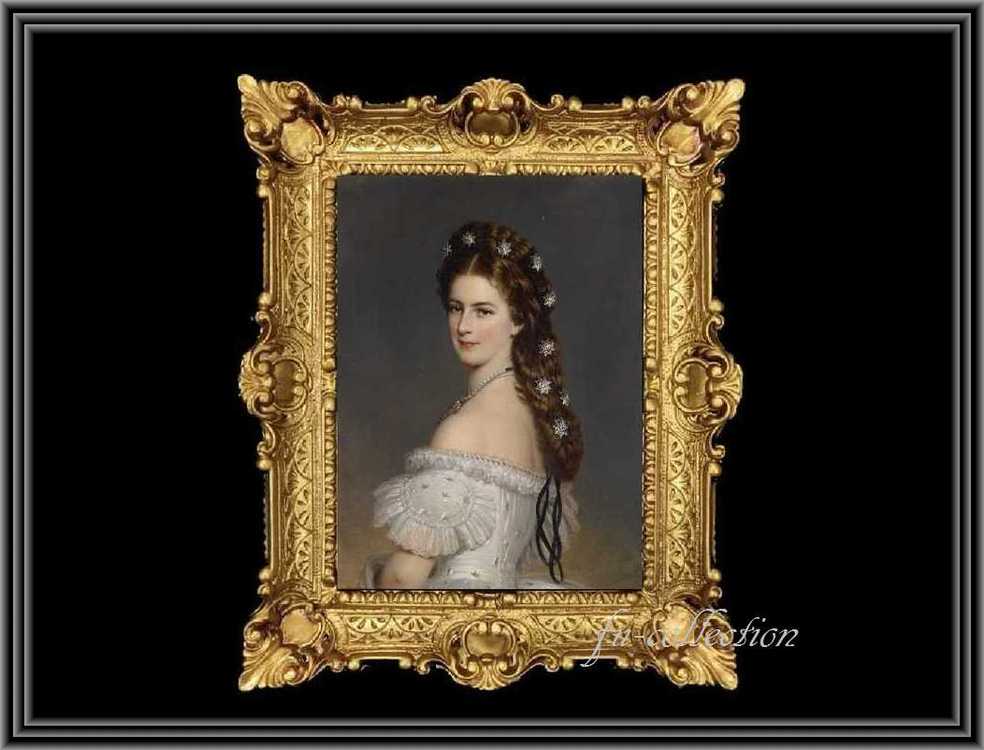 ヨーロッパ名画　エリザベート　イタリアロココフレーム　キャンバス　アクリル付　56×46 0509  送料無料