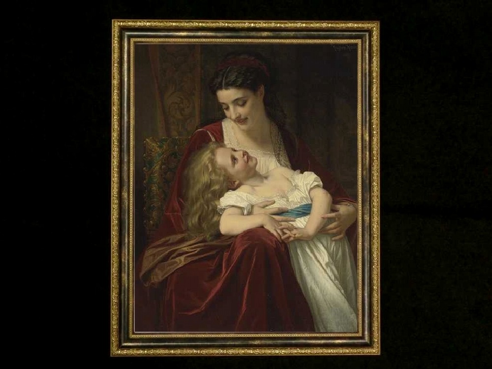 ヨーロッパ絵画　貴婦人と子供  616S　46×58  ロココ額絵  送料無料