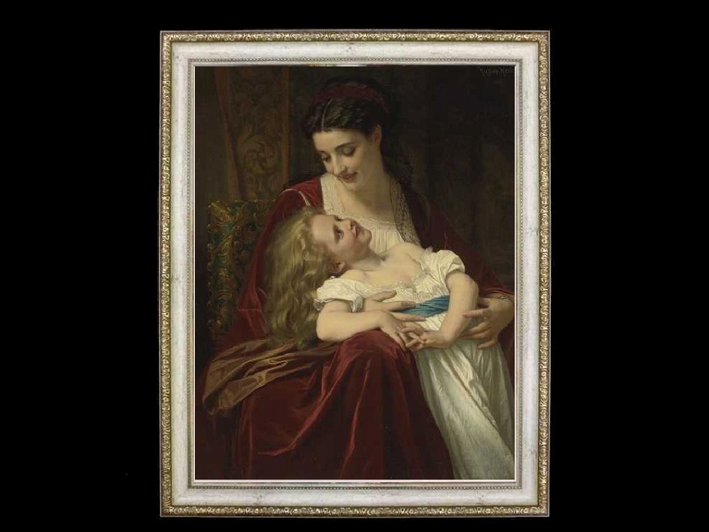 ヨーロッパ絵画　貴婦人と子供  616L　78×98  ロココ額絵  送料無料