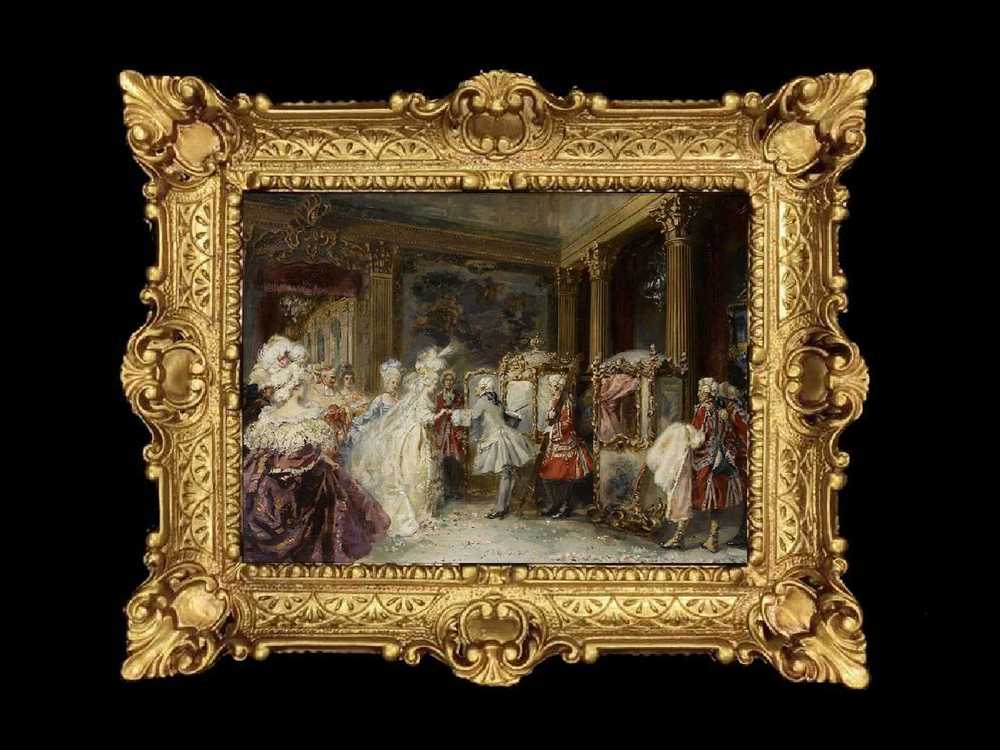 ヨーロッパ名画　イタリアロココフレーム　キャンバス印刷　アクリル付　56×46 0652  送料無料