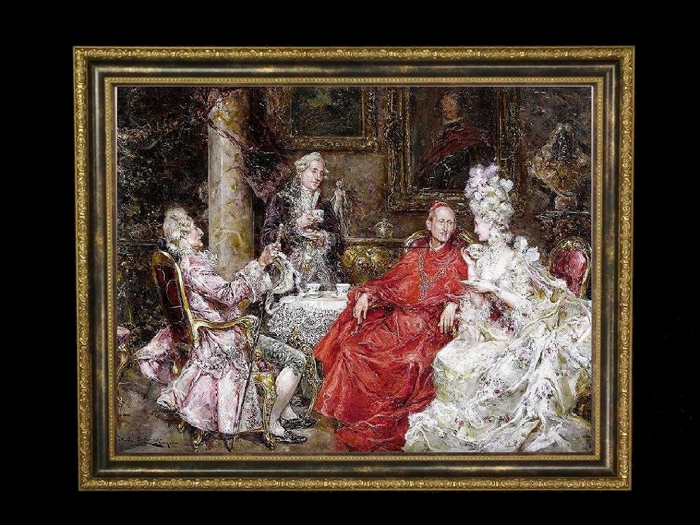 ヨーロッパ絵画　貴族・貴婦人　691S　58×46  ロココ額絵  送料無料