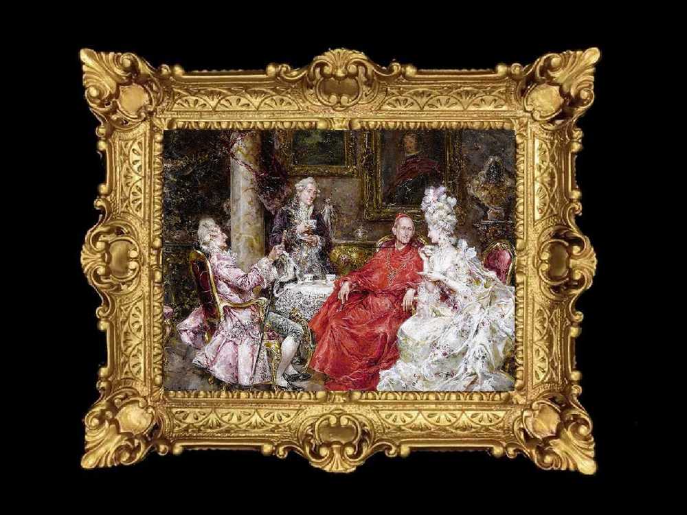 ヨーロッパ名画　イタリアロココフレーム　キャンバス印刷　アクリル付　56×46 0690  送料無料