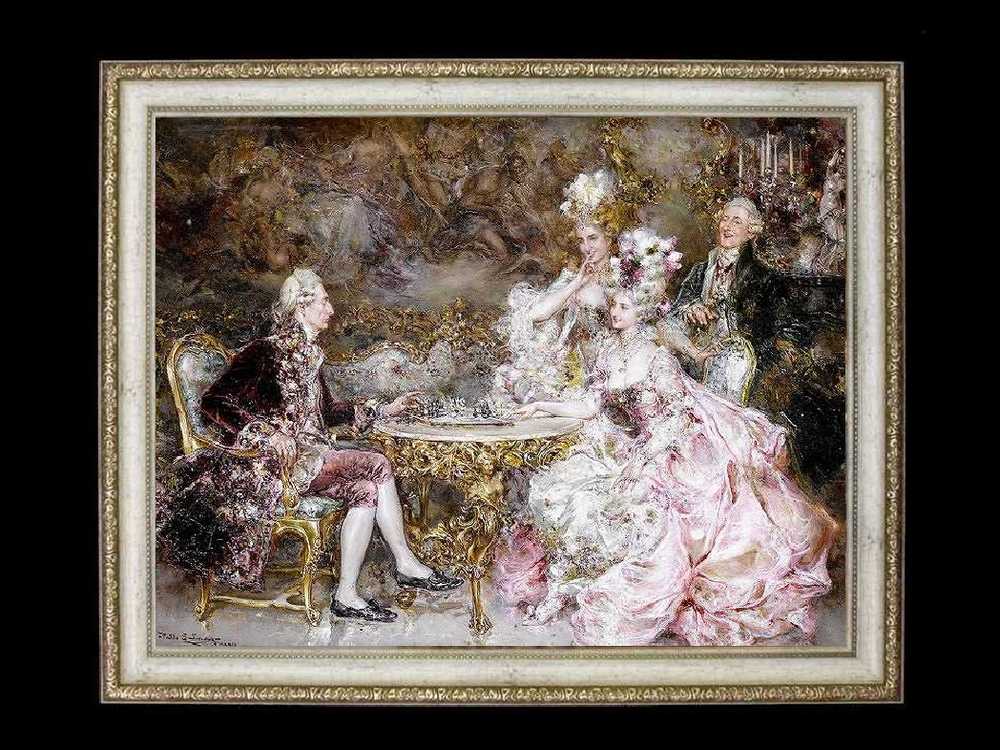 ヨーロッパ絵画　貴族・貴婦人　692L　98×78  ロココ額絵  送料無料
