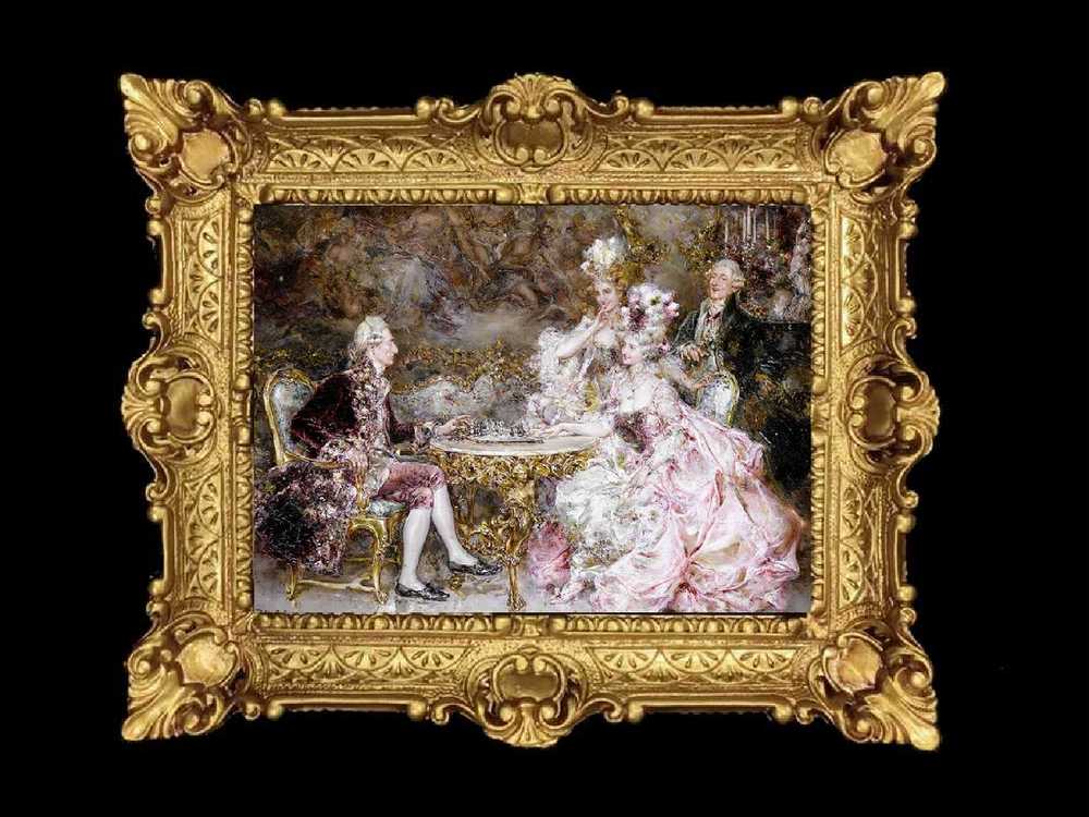 ヨーロッパ名画　イタリアロココフレーム　キャンバス印刷　アクリル付　56×46 0691  送料無料