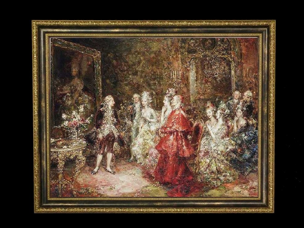ヨーロッパ絵画　貴族・貴婦人　693S　58×46  ロココ額絵  送料無料