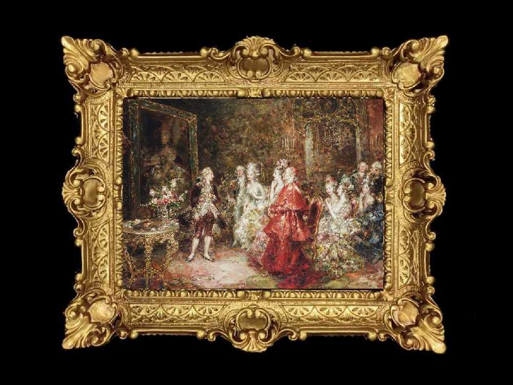 ヨーロッパ名画　イタリアロココフレーム　キャンバス印刷　アクリル付　56×46 0692  送料無料