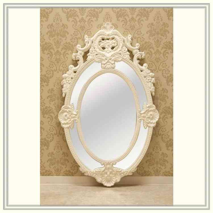 ロココ調ウォールミラー　ミルキーホワイト　W75 D4 H120cm  送料無料