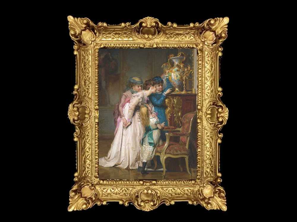 ヨーロッパ名画　イタリアロココフレーム　キャンバス印刷　アクリル付　56×46 0700  送料無料