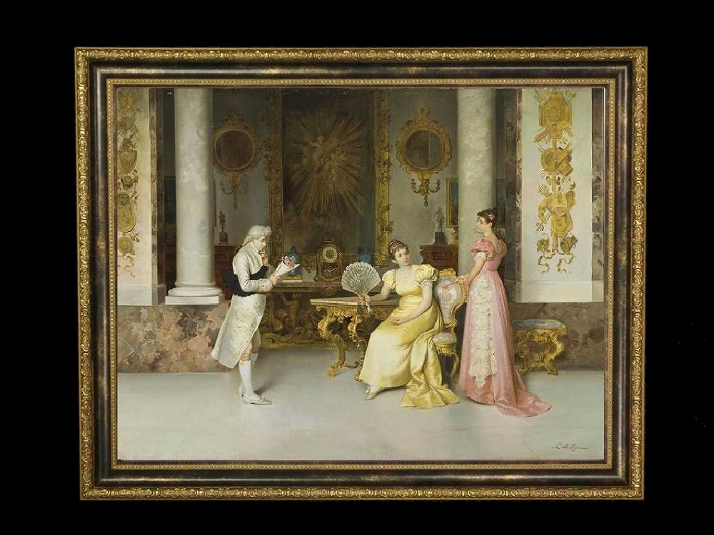 ヨーロッパ絵画　貴族・貴婦人　705S　58×46  ロココ額絵  送料無料