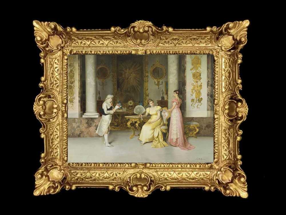 ヨーロッパ名画　イタリアロココフレーム　キャンバス印刷　アクリル付　56×46 0704  送料無料